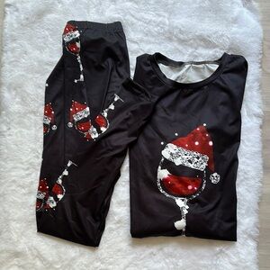 Festive Black and Red Lounge Set with Santa Wine Glass Design